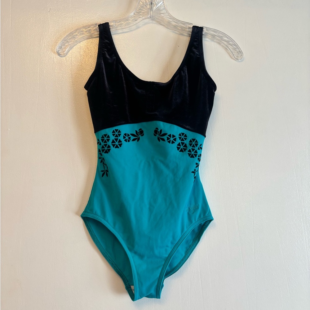 Grishko Velour top, Blue and Black with Flowers